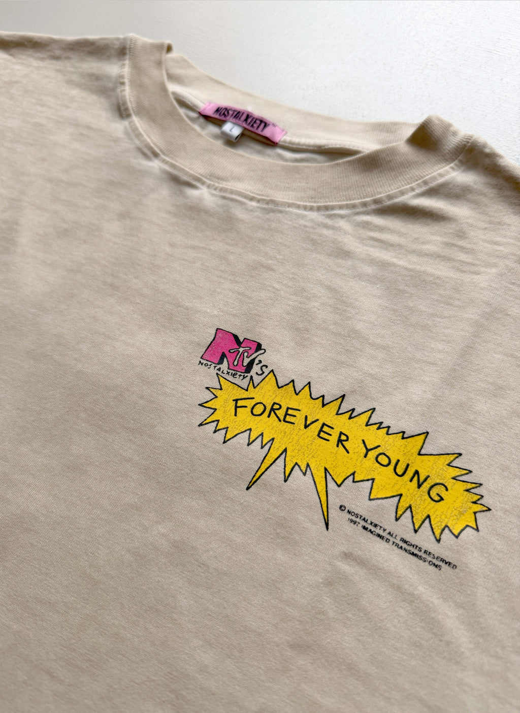 FOREVER YOUNG T-Shirt - Nostalxiety TV - Sand